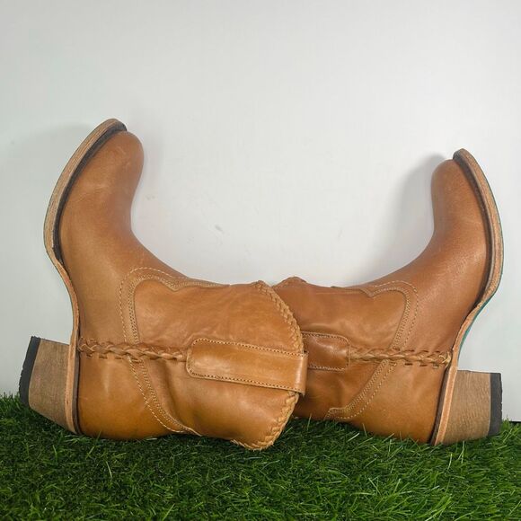 Lane Western Ankle Boots Women’s 6 Cognac Leather Braided Cowboy Made Mexico - Picture 5 of 7